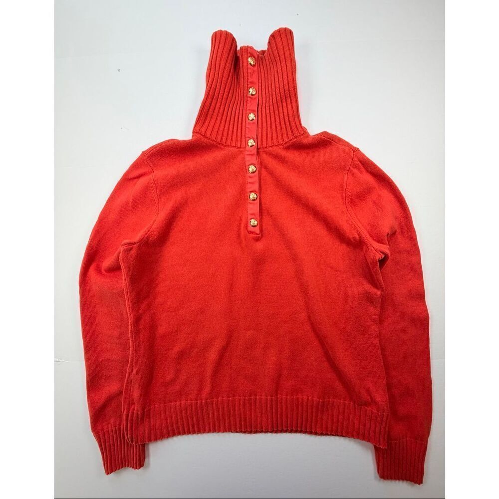 Ralph Lauren Lauren Orange, Gold Buttons Mock Neck Sweater Women's Size Large